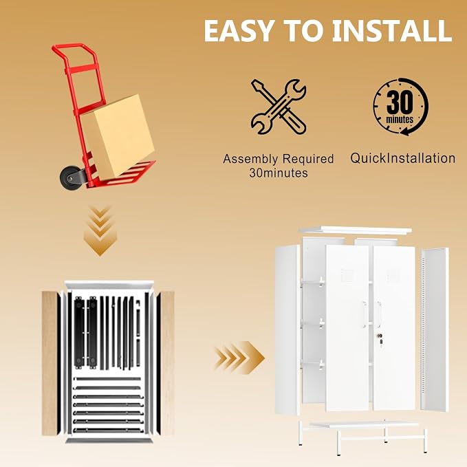 Metal Storage Locker,47" H Home Office Storage Lockers for Employees with 2 Locking Door & 3 Adjustable Shelves,File Storage Cabinets forGarage, School, Office, Gym (White)