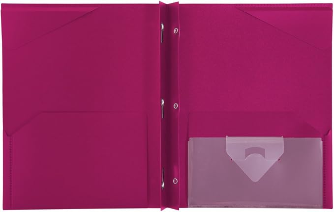 Five Star 2-Pocket Folder, Stay-Put Folder, Plastic Colored Folders with Pockets & Prong Fasteners for 3-Ring Binders, For Home School Supplies & Home Office, 11” x 8-1/2”, Pink (72105)
