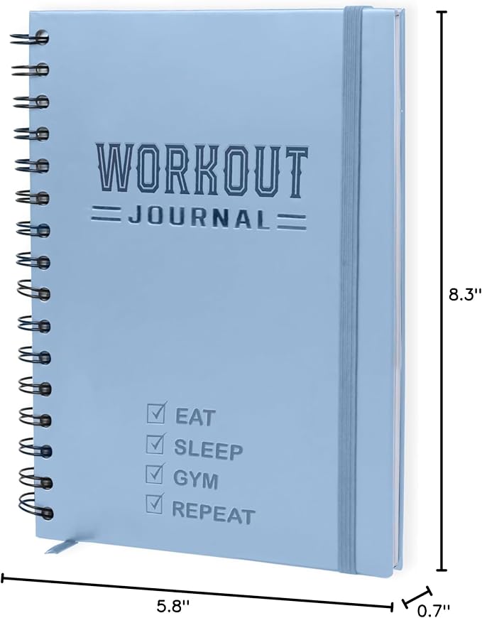 Nextnoid Hardcover Fitness Journal Workout Planner for Men & Women - A5 Sturdy Workout Log Book to Track Gym & Home Workouts - Blue