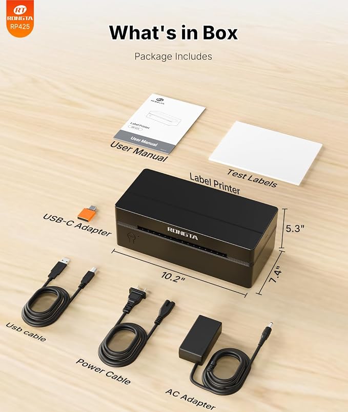 Rongta Bluetooth Thermal Shipping Label Printer, Wireless 4x6 Label Printer for Shipping Packages&Small Business, Compatible Windows/Mac/Android/iOS, RP425