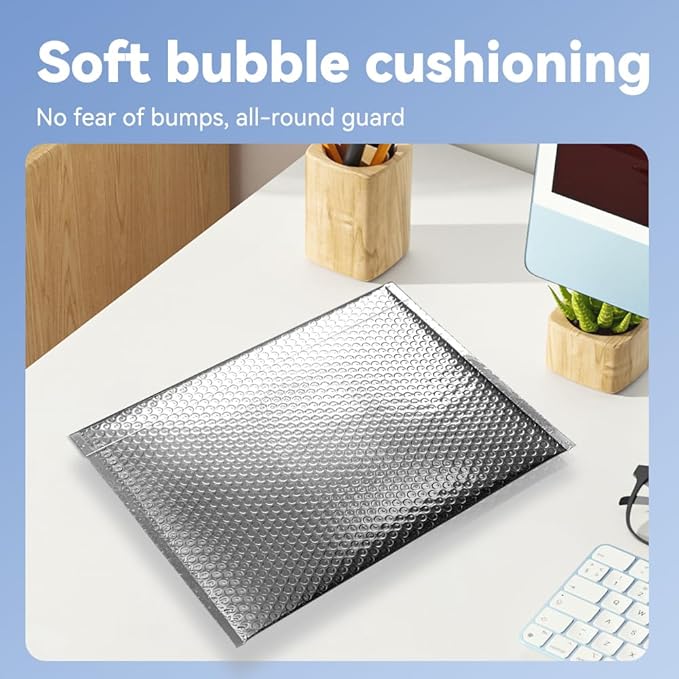 Koja Insulated 50-Pack Thermal Metallic Foil Padded Bubble Mailers 20 X 24 Inches Waterproof Metallic Envelopes Cold Shipping Bags for Frozen Food, Ice Pack Delivery, Perishable Items - Thick 180 GPS.