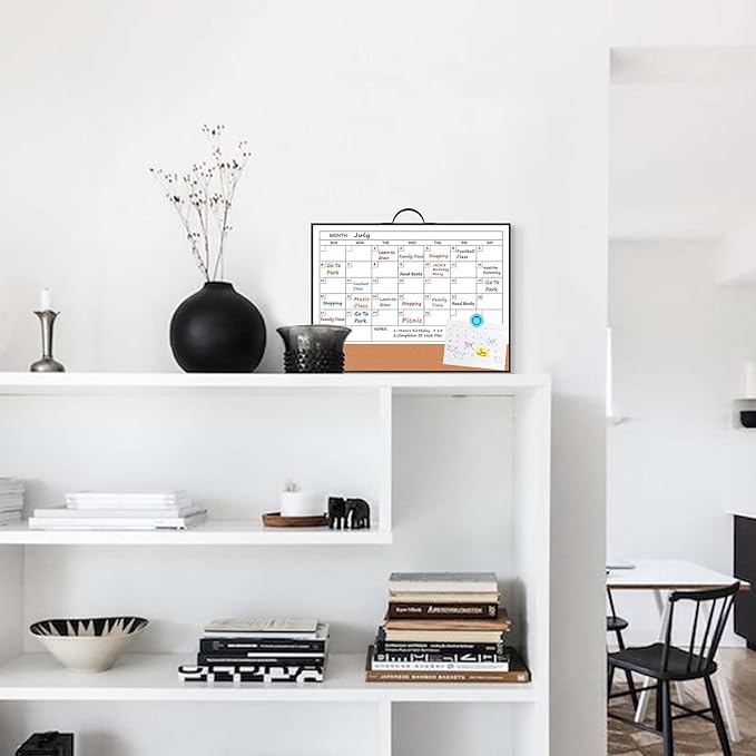 White Board Calendar - 16" X 12" Dry Erase Board Monthly Calendar, Double Sided Whiteboard with a Handle, Black Aluminum Frame Calendar for Home, School, Office