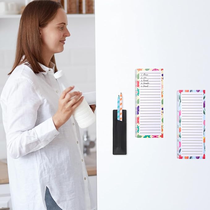 Thboxes 4 Pack 200 Sheets Magnetic Notepads for Fridge with Pen Holder | Full-Back Magnet , 80gsm FSC-Certified Paper 4 Floral Designs for Grocery Lists Reminders and Recipes