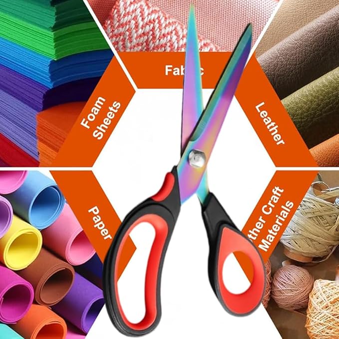 Fabric Scissors 9.5 Inch Sharp Heavy Duty Multi-Purpose Titanium Coated Stainless Steel Scissors with Comfortable Handles, Perfect for Arts and Crafts