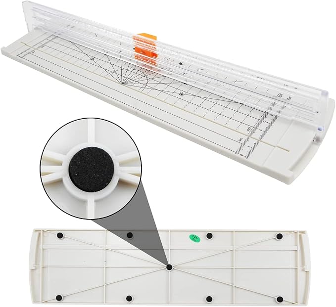 Rayson Paper Cutter Trimmer, A4 Size, 12" Craft Cutter, White | A4 12" paper trimmer for coupons, craft paper, photos and DIY projects; compact white design.