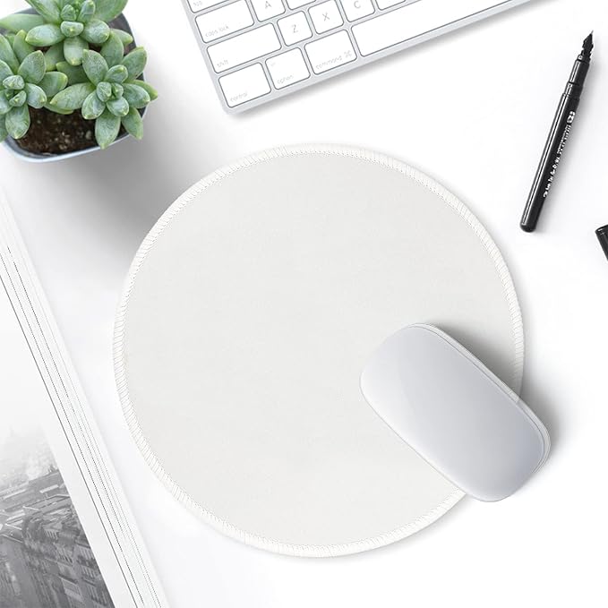 Hsurbtra Mouse Pad, Premium-Textured Small Round Mousepad 8.7 x 8.7 Inch White, Stitched Edge Anti-Slip Waterproof Rubber Pretty Cute Computer Mat for Office Home Gaming Laptop Men Women Kids