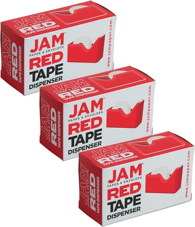 JAM PAPER Colorful Desk Tape Dispensers - Red - 3/Pack