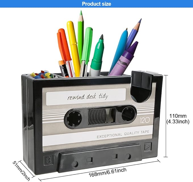 YXQ Fun Tape Dispenser Novelty Unique Pen Dispenser Cool Retro Desk Accessories, Gray