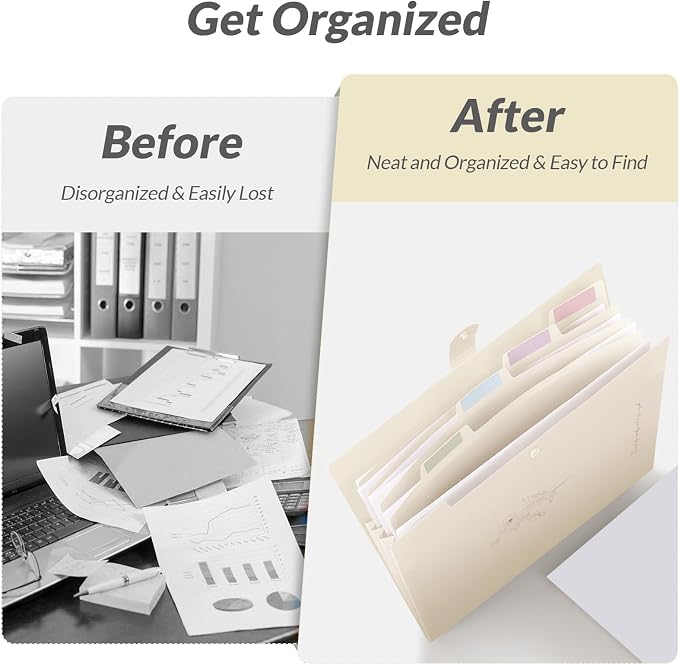 SKYDUE Expanding File Organizer with 5 Pockets, Accordion File Folders with Labels, Portable Document Paper Bill Receipt Organizer, Home College School Office Supplies, Letter Size,Apricot
