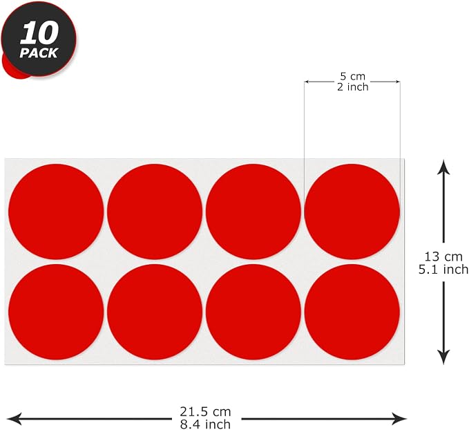 Red Round Stickers 2 Inch Waterproof Vinyl Coding Labels 80 PCS | Strong adhesive, Removable, Tear- & Scratch resistance, Easy to peel, Glossy finish, Writable dots for crafts office school