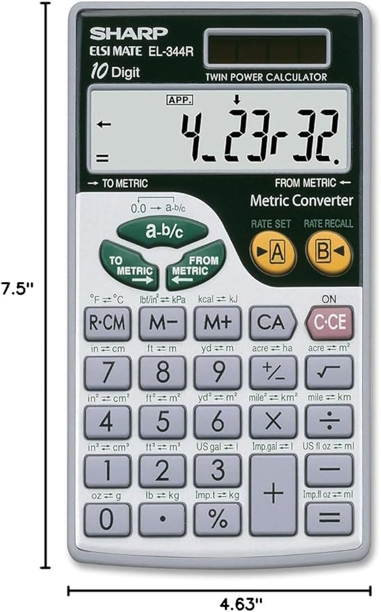 Sharp EL344RB 10-Digit Calculator with Punctuation, Metric Converter, Solar Powered LCD Display, Small Pocket Calculator for Students and Professionals