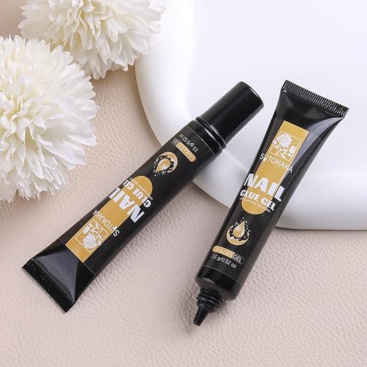 Gel Nail Glue for Nails Tips, 2pcs 15g Super Strong Solid Gel Soak Off for Acrylic Extensions Fake Nails Press On Nails U V Lamp Curing Needed Long Lasting Gel Glue Kit