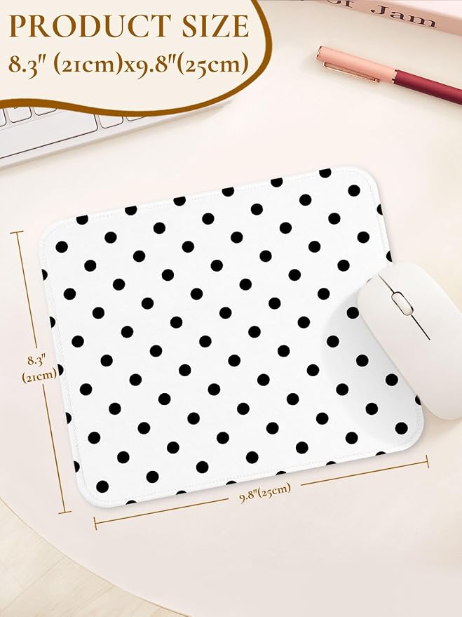 Square Cute Dots Mouse Pad with Stitched Edge, Premium Waterproof Cloth Aesthetic Small Dot Mouse Mat, Non-Slip Rubber Base Funny Mousepad Desk Accessories,Dots White