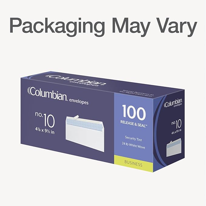Columbian #10 Security Envelopes, 100 Pack, Self Seal Envelopes for Home, School, and Business Mailings, No Window, 4-1/8 x 9-1/2 Inches, Durable 24 lb White Paper