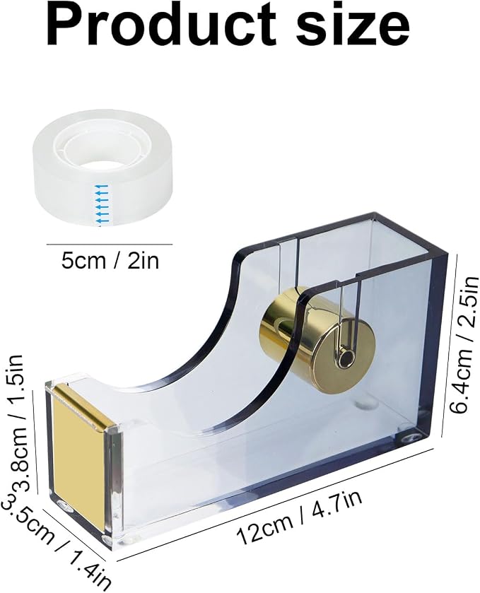MultiBey Acrylic Tape Dispenser for Desk with 1 Roll Tape, Gradient Black | Heavy Duty Nonslip Base Tape Cutter Holder with 1 Roll Tape | Aesthetic Clear Acrylic Desk Organizer for Office & Home