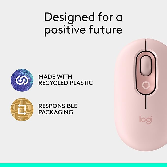 Logitech POP Mouse, Compact and Portable Wireless Bluetooth Mouse with Programmable Buttons and Quiet Clicks, Easy-Switch Between up to 3 Devices, Laptop, Tablet, PC - Rose