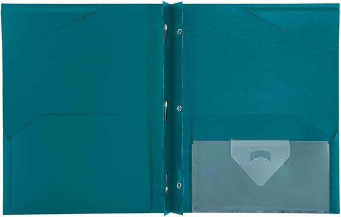 Five Star Folder, 2 Pocket, 8-1/2" x 11" | Plastic | Tidewater Blue | Prong Fasteners | Pack of 2