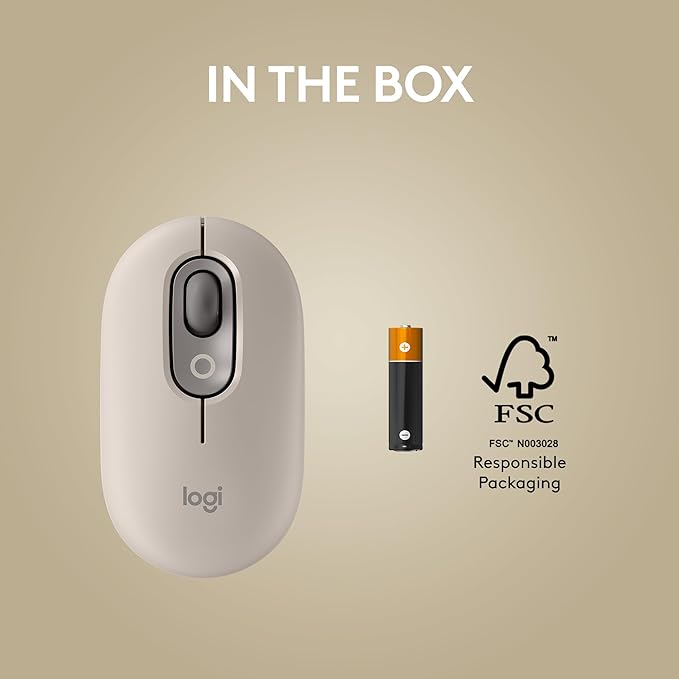 Logitech POP Mouse, Wireless Mouse with Customizable Emojis, SilentTouch Technology, Precision/Speed Scroll, Compact Design, Bluetooth, Multi-Device, OS Compatible - Mist