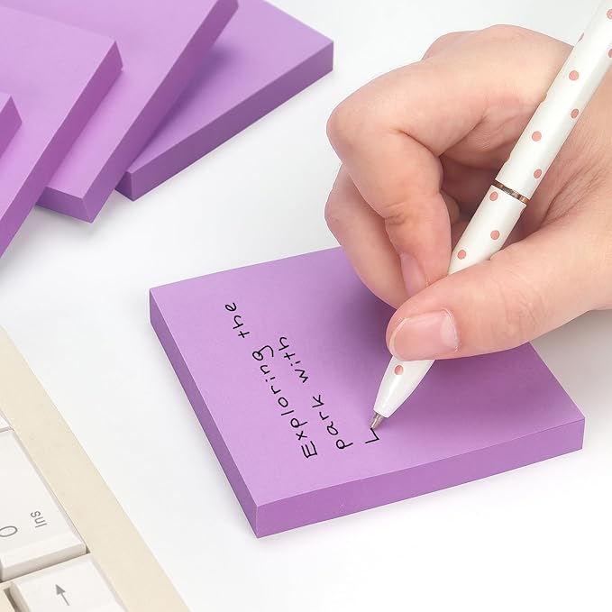 Sticky Notes 3x3 Self-Stick Notes Pads with 6 Bright Colors, Easy to Post for Office, Shool, Home, 6 Pads/Pack, 100 Sheets/Pad (Purple)