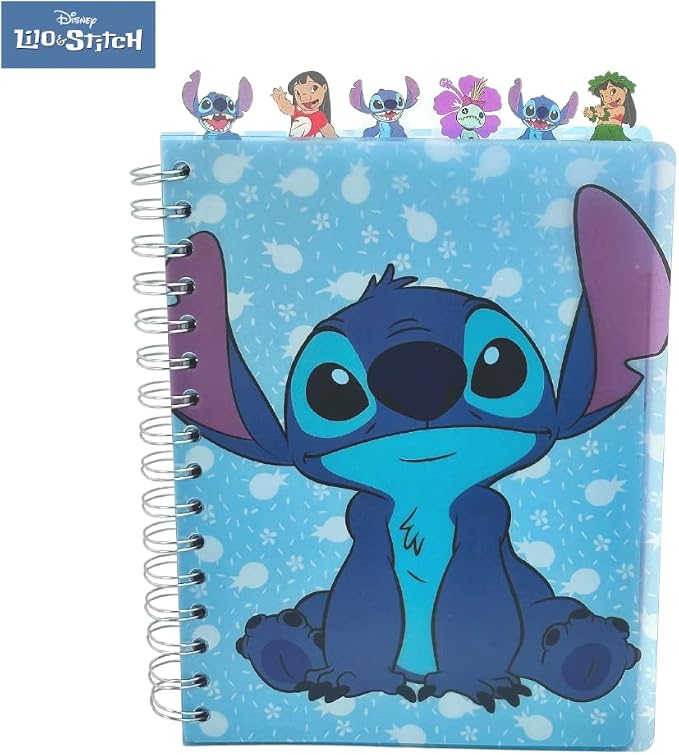 Disney Lilo and Stitch Tab Journal Notebook, Spiral Bound, 144 Lined Pages, 8 x 7 inches, Blue