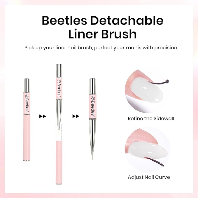 Beetles Builder Gel Nail Kit with Base and Top Coat 15ml – HEMA Free Milky White Builder Gel with Nail Art Liner Brush, Soak Off UV LED Gel for Nail Strengthening, Extension & Long Lasting Manicure