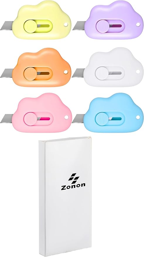 Zonon 6 Pieces Mini Cloud Letter Opener Retractable, Small Cute Box Cutter Keychain, Tiny Utility Retractable Knives Letter Opener for Envelope Package Carton Portable Key Chain Hole Slitter School