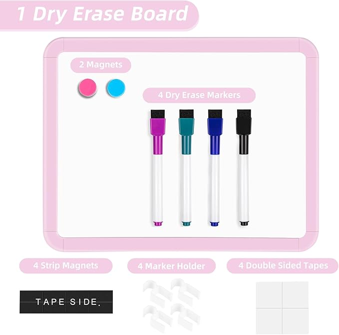 VUSIGN Small White Board Dry Erase, 8.5'' x 11'' Magnetic Dry Erase Board, Mini Whiteboard with Markers for Students, Fridge, Wall, Locker, Pink (Pack of 3)