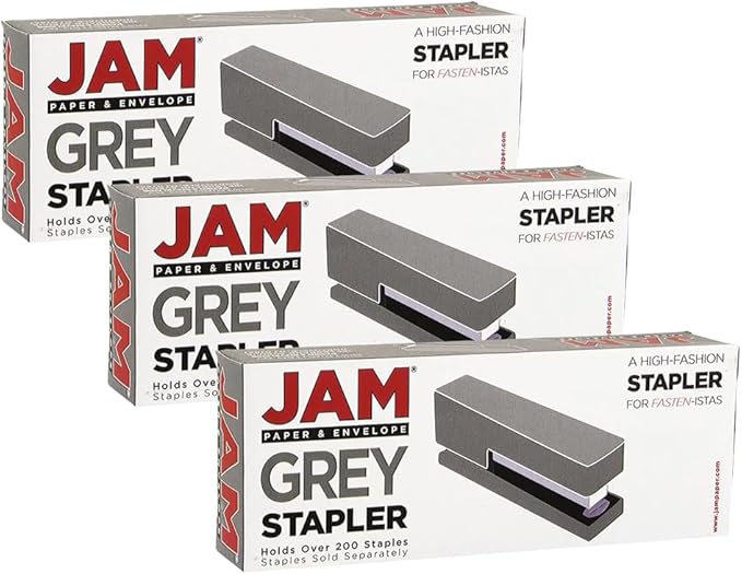 JAM PAPER Modern Desk Stapler - Grey - 3/Pack