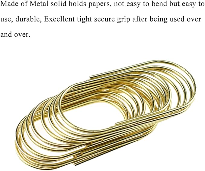 HAHIYO Paper Clips Sturdy 2 inches Length 30 Pack Wide Paperclips Heavy Duty Tight Grip Rust Proof Reusable Metal Bright Gold for Home Office School