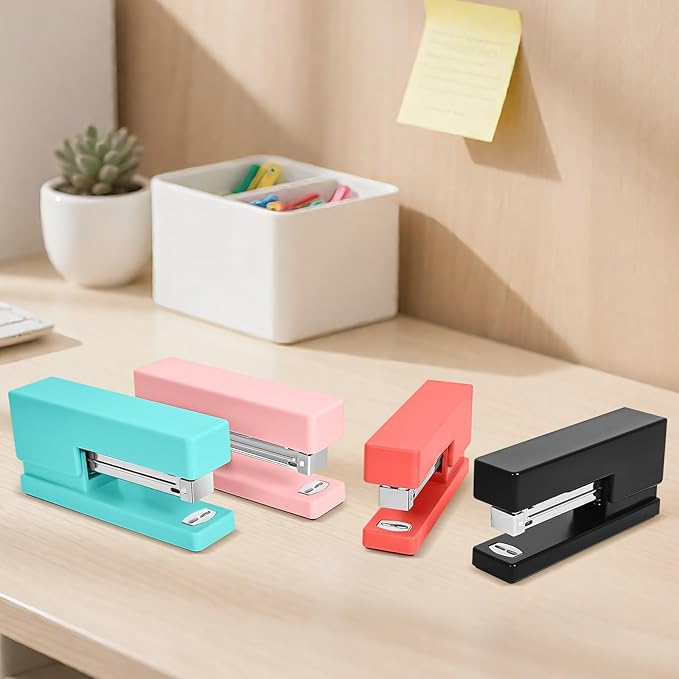 1 Desktop Stapler & 1 Tape Dispenser,Pink Stapler | 25 Sheet Capacity with 830 Staples and Staple Remover, Non-Slip for Office,School, Home & Classroom