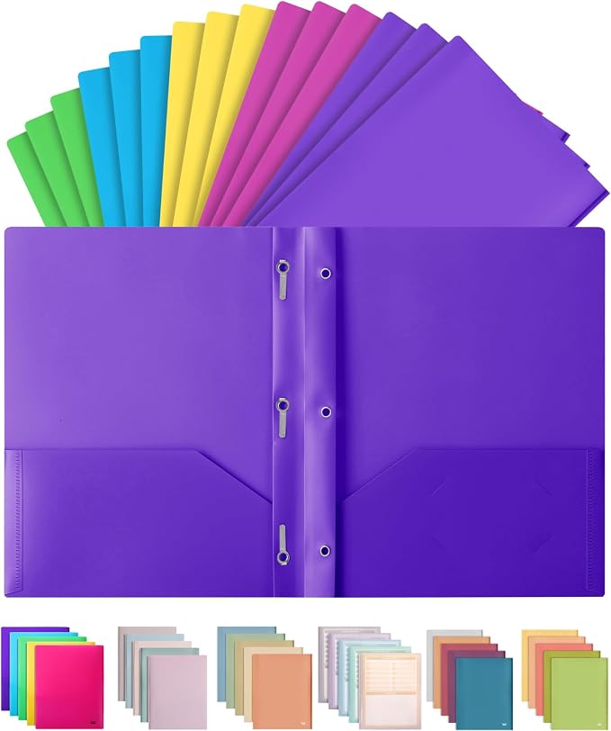 Mr. Pen- Plastic Folders with Pockets and Prongs, 15 Pack, Letter Size | Pocket Folders, Folders with Prongs