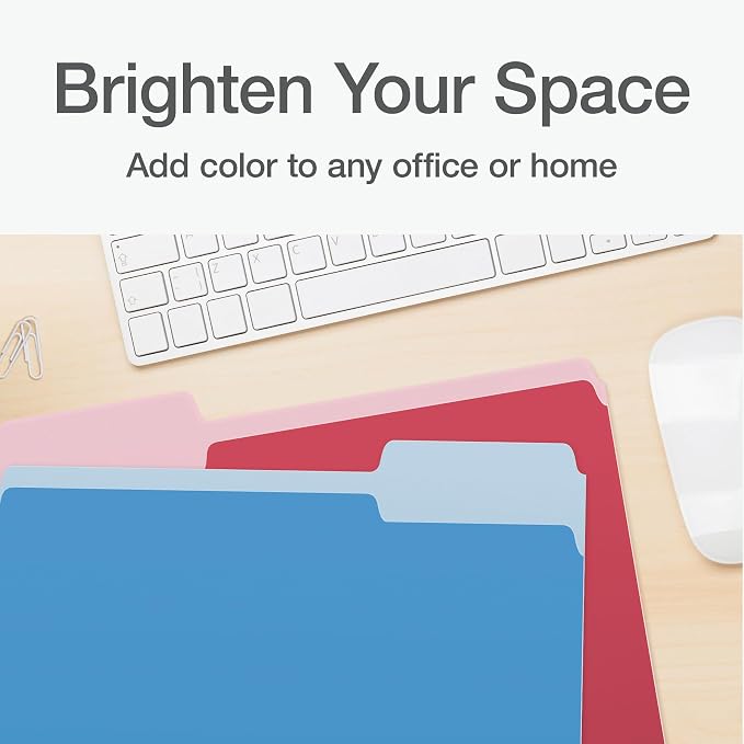 Pendaflex Colored File Folders, 100 Pack, Letter Size (8.5" x 11"), 3 Tabs, Durable Paper, 5 Colors: Blue, Green, Red, Yellow, Orange, Color-Coding for School, Office & Home Document Organization