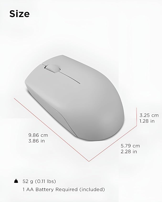 Lenovo 300 Wireless Mouse – Computer Mouse for PC, Laptop with Windows – Ambidextrous Design – 2.4 GHz Nano USB Receiver – 12 Month Battery Life