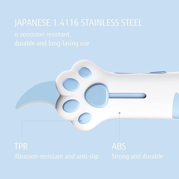 Cat Paw Box Cutter Retractable with Cat Paw Handle, Multifunctional Knife Set (Blue)