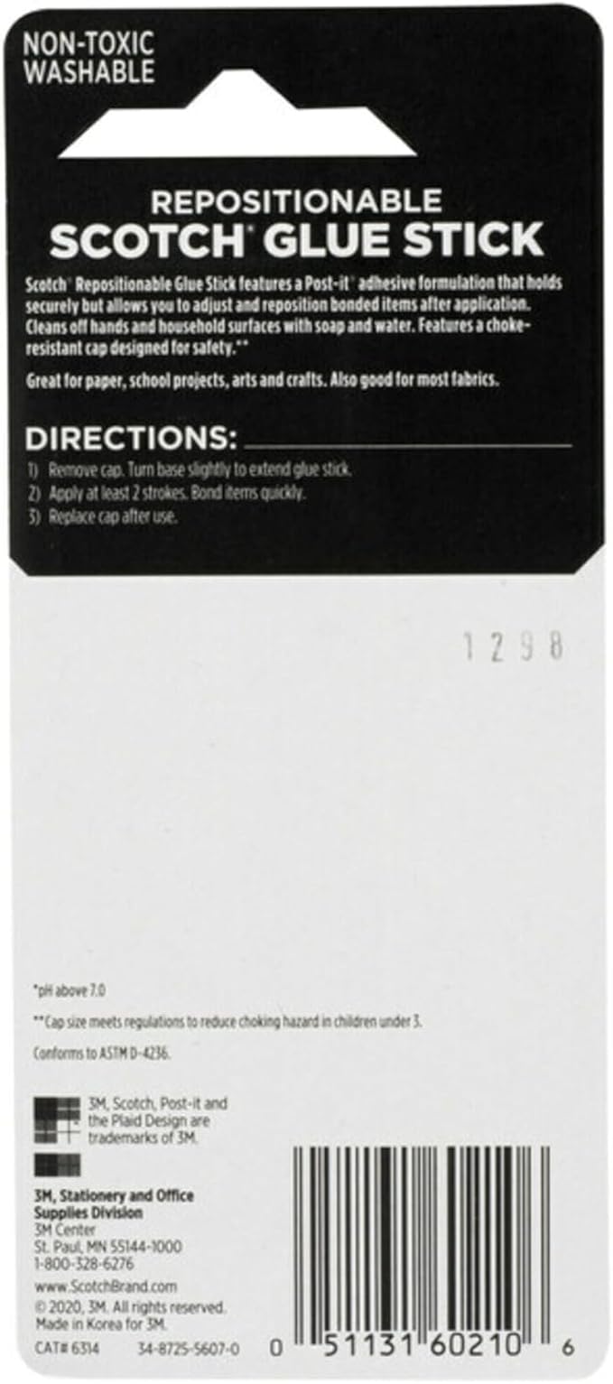 Removable Restickable Glue Stick, .49oz, Repositionable Stick (3-Pack)