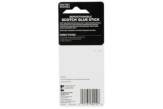 Scotch Removable Restickable Glue Stick, .49oz, Repositionable Stick, 4 Pack