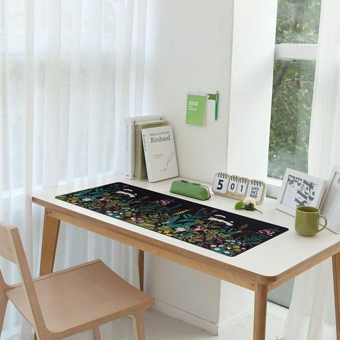 iCasso Desk Mat, Large Desk Mouse Pad for Desk,Home Office - Green Weeds | Desk Protector,Cottagecore Mouse Pad for Women with Smooth Lycra, Water-resistant, Non-slip Rubber Base and Stitched Edges