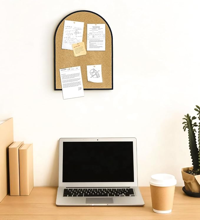 Self-Adhesive Arch Pin Cork Board, 10.4" x 14.4" 1/2" Thick (Black)
