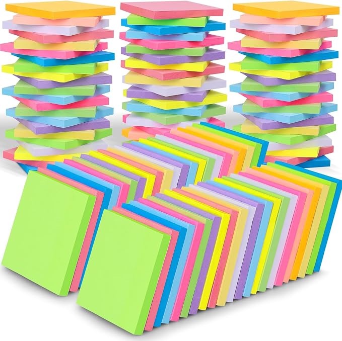 60 Pack Sticky Notes Bulk 3x3 Inch 12 Colors Self Stick Memo Pads | 75 Sheets Each, Bright Multicolor Notes, Smooth Writing, Classroom, Office Supplies, Planning, Reminders, Organization