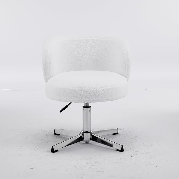 VINGLI Cute Small Swivel Desk Chair Comfy no Wheels,Ergonomic Low-Back Lumbar Support Vanity Nail Tech Computer Task StoolGirls Women Kids Chair for Home Office,Height Adjustable,Teddy Fleece,White