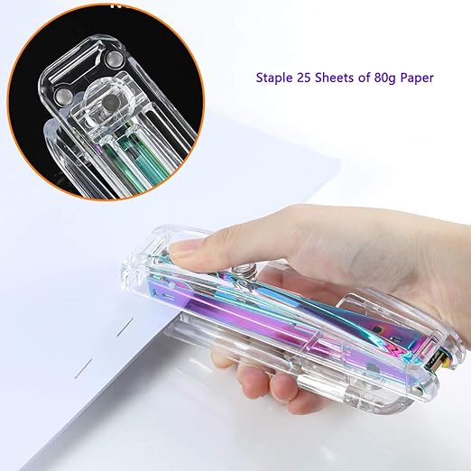 Acrylic Originality Stapler,Fashion Transparent Shape,Office and Home Student Stapler,Quality Spring,Durable Acrylic,Free 1000 26/6 Staples,(Multicolor)