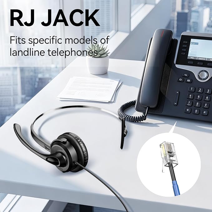 Voistek Cisco Phone Headset with Mic,Telephone Headsets for Landline Office | Noise Cancelling Mic,Mute Switch Compatible with Cisco IP-7940 7942 7945 7960 7962 7965 7811 7821 8811 8841 8845 8851