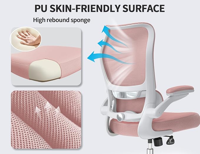 TRALT Office Chair Ergonomic Desk Chair - Gaming Chair with Lumbar Support | 330 LBS Home Office Desk Chairs , Reading Chair with Flip-up Armrests, Comfortable Computer Chairs (1, Pink)