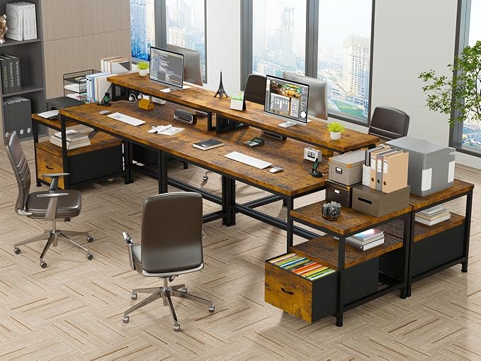 EnHomee 56.5" Office Desk with Drawers & Printer Space for Home Work,Brown | Computer Desk with 3 AC Outlets& 2 USB Ports,40"*7" Long Monitor Stand,Side Pockets with Storage Space,Home Office,Bedroom
