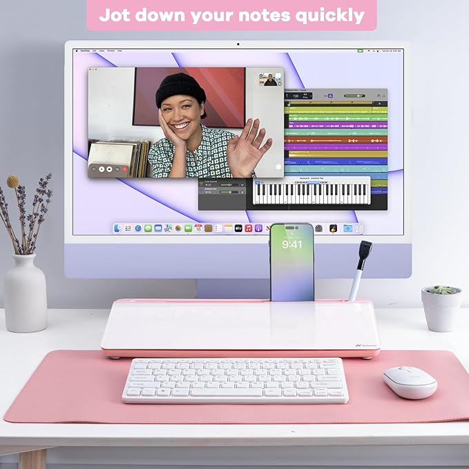 Varhomax Glass Desk Whiteboard with Storage, Desktop Organizer | To-do List Memo Notepad Dry Erase White Board with Accessories for Home School and Office Supplies