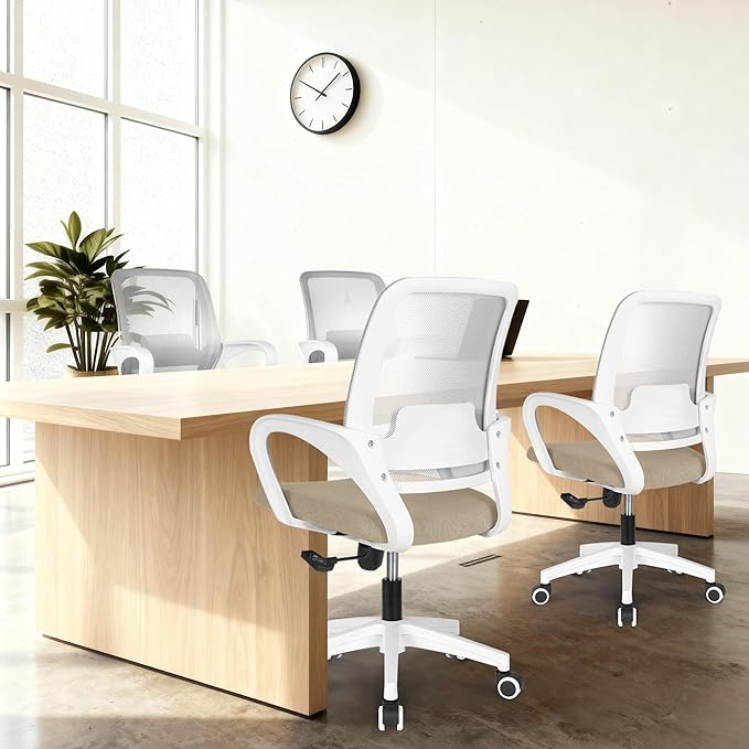 NEO CHAIR Home Office Desk Chair Ergonomic Mesh with Lumbar Support, Beige | Comfortable Mesh Support, Adjustable Height, 360° Swivel and Smooth Casters Designed for Long Hours of Work or Study