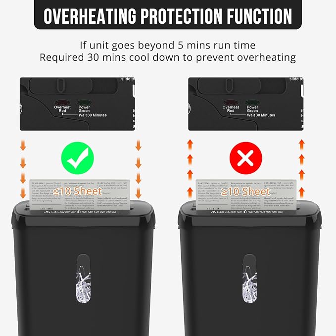 Suntiko 10-Sheet Strip Cut Paper Shredder Black | P-2 Security Level, Anti-Jam 4-Mode Switch, 3.17Gal Bin, Shred CD & Card, ETL Certified Overheat Protection