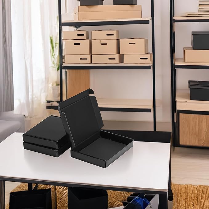 Rempry 7x5x1 Inches Black Shipping Boxes Pack of 50, Cardboard Corrugated Mailer Boxes for Packaging Small Business, Small Gift Boxes for Mailing Present