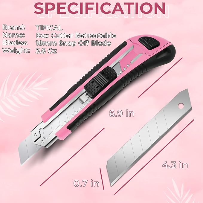 3Pack Box Cutter Retractable, Snap Off Utility Knife, Razor Knife | 18mm ultra sharp blade, quick change blade, box opener tool and exacto knife for DIY, office, arts, crafts, home and cartons