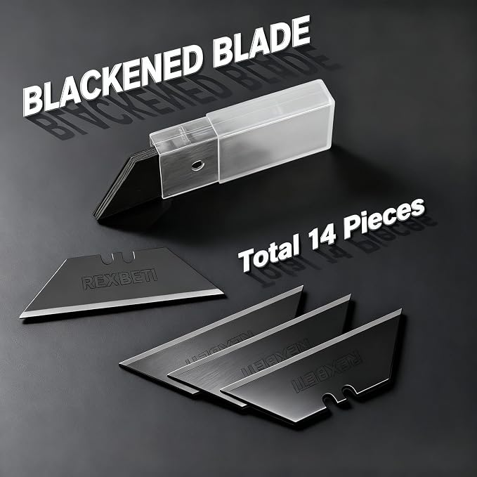 REXBETI 4-Pack Box Cutter Utility Knife, Folding Pocket Knife, 14 Blades | SK2 Black-Coated Anti-Rust Blades, Quick-Change Design, Safety Lock, One-Hand Operation, Folding Design for Cartons and DIY